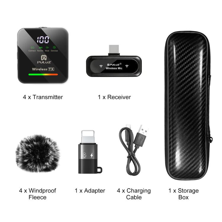 PULUZ 4 TX + 1 RX Wireless Lavalier Microphone, Type-C 4 TX + 1 RX