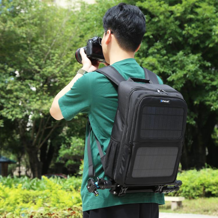 PULUZ Solar Power Outdoor Portable Camera Dual Shoulders Backpack Laptop Bag, Solar Shoulders Backpack