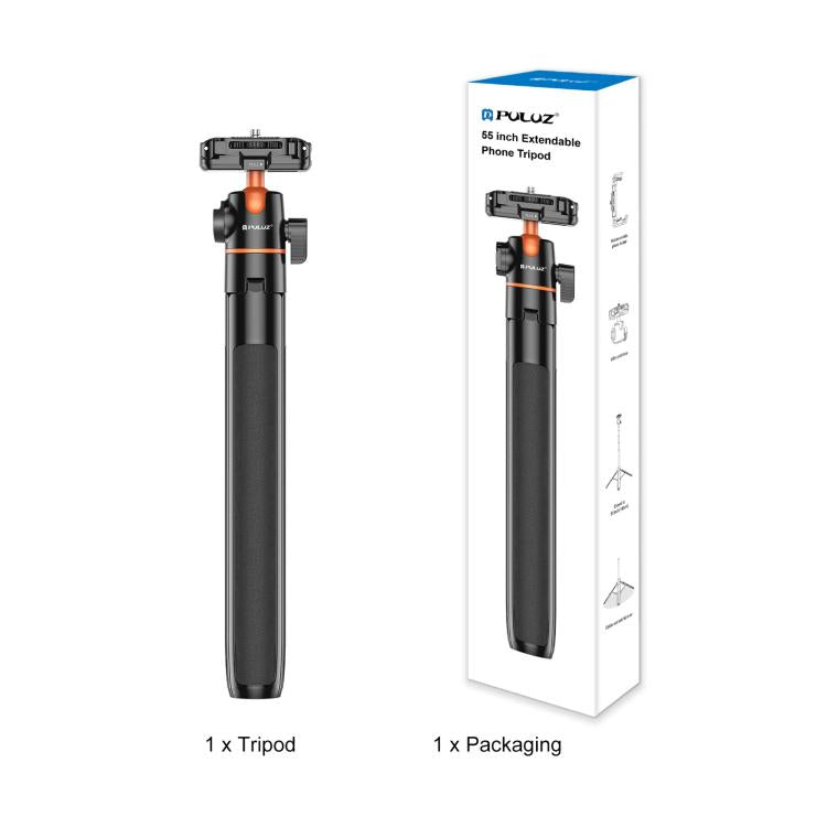 PULUZ 1.3m Phone Selfie Stick Tripod Vlog Live Streaming Holder with Phone Clip, 1.4m Phone Tripod