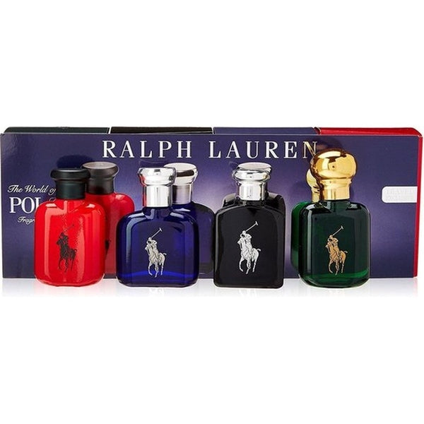 Ralph Lauren Miniature Gift Set 15ml Polo EDT + 15ml Polo Blue EDT + 15ml Polo Black EDT + 15ml Polo Red (This mini set contains:
- 15ml Polo EDT
- 15ml Polo Blue EDT
- 15ml Polo Black EDT
- 15ml Polo Red)