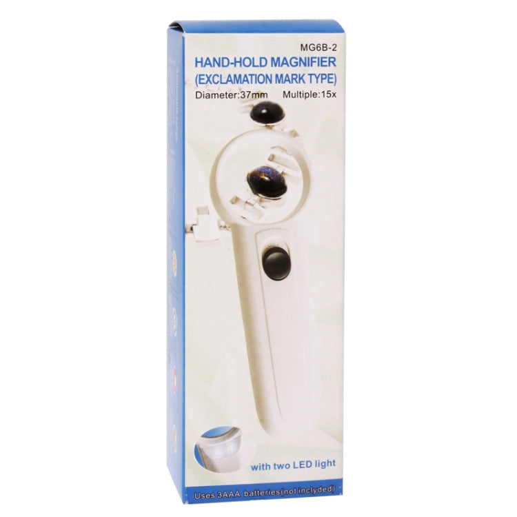 15X Handheld Exclamation Mark Type Magnifier with 2 LED, 15X