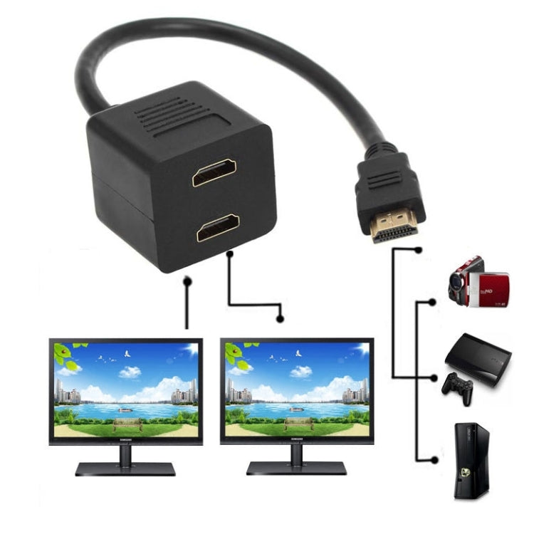 30cm HDMI Splitter Adapter Y Verteiler Stecker mit 2 Kupplung Gel (Gold Plated), 1 in 2 (Gold Plated)