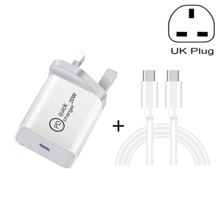 SDC-20W 2 in 1 PD 20W USB-C / Type-C Travel Charger + 3A PD 3.0 USB-C / Type-C to USB-C / Type-C Fast Charge Data Cable Set, Cable Length: 1m,, US Plug, EU Plug, UK Plug