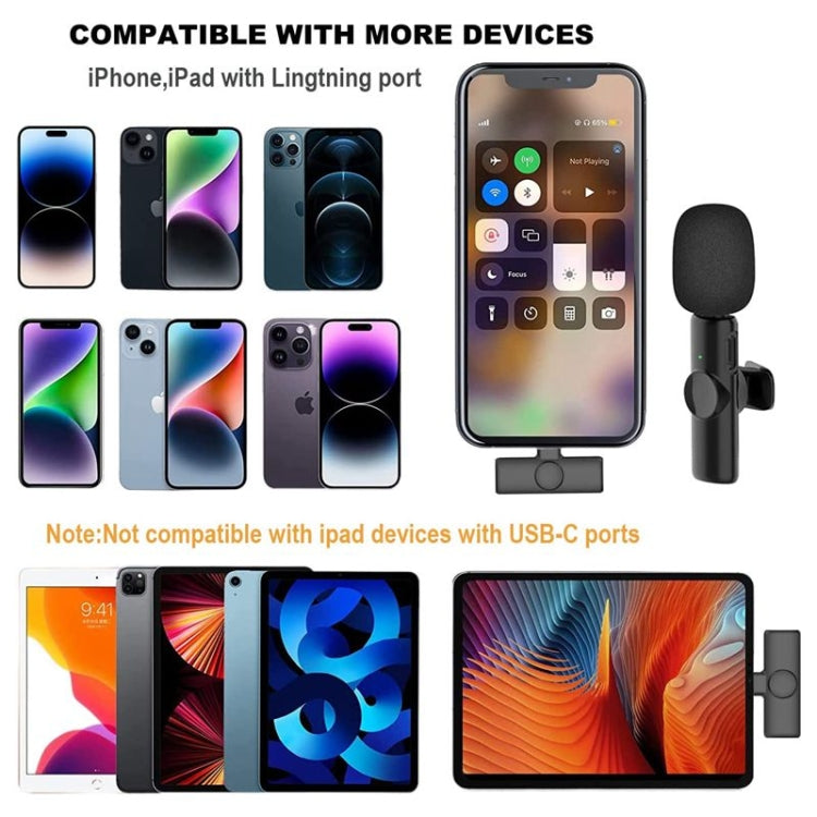 Bluetooth Mini Microphone Wireless Lavalier Noise Reduction Microphone for iPhone / iPad, with 8 Pin Receiver, Single Microphone, Dual Microphones