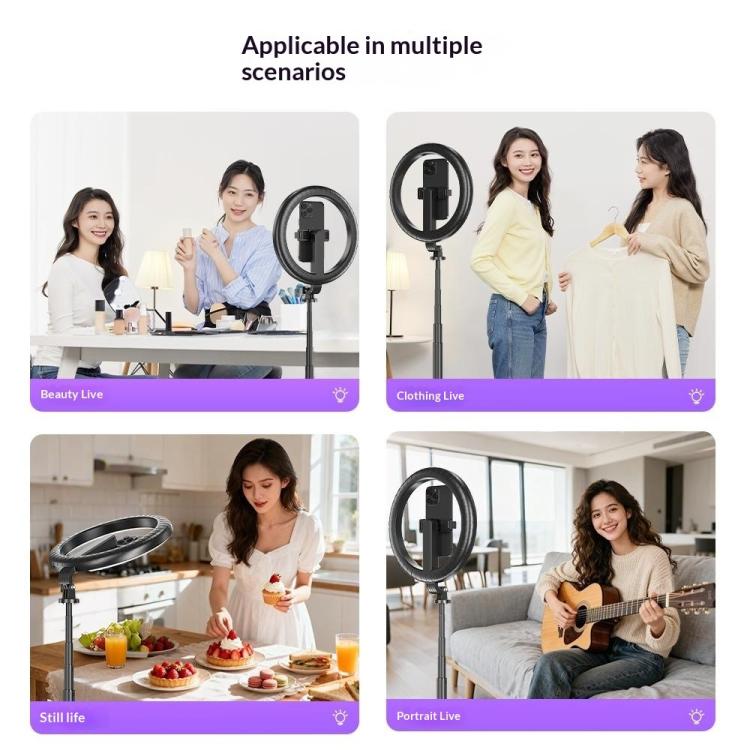 P61Q For Photography / Video Recording Live Streaming Selfie Stick Tripod Lamp 10 Inch Ring Light