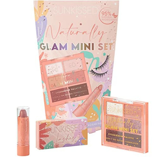 Sunkissed Naturally Glam Mini Gift Set 8.4g Eyeshadow Pallet + 3.3g Lipstick + 1 Pair False Eyelashes + 1g Lash Glue