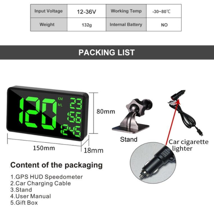 C1090 6.2 inch HUD Car Head-up Display GPS Car Universal Mileage Speed Meter Speeding Alarm / GPS Satellite Speed Measurement, C1090 6.2 inch