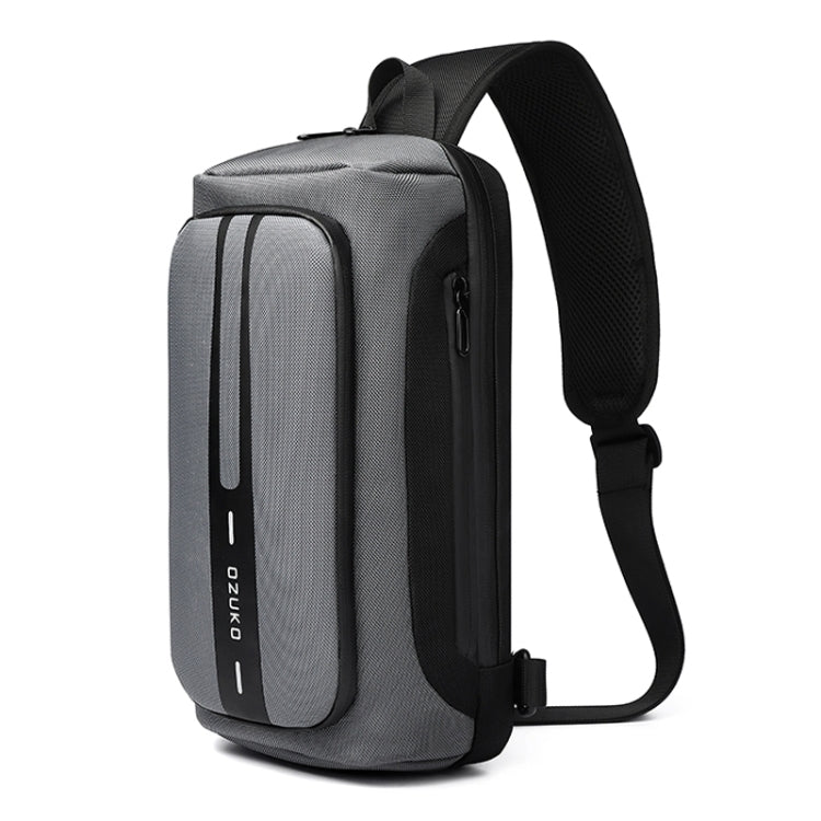 Ozuko 9315 Outdoor Waterproof Men Business Chest Bag Anti-theft Shoulder Messenger Bag with External USB Charging Port, Dark Blue, Black, Dark Gray