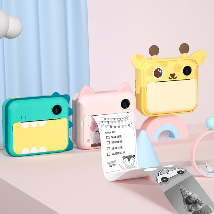 P1 No Card Children Instant Camera 1200W Front And Rear Dual-Lens Mini Print Photographic Digital Camera Toy(Green Dinosaur), Pink Cat No Card, Green Dinosaur No Card, Green Dinosaur 16GB, Pink Cat 16GB, Green Dinosaur 32GB, Pink Cat 32GB