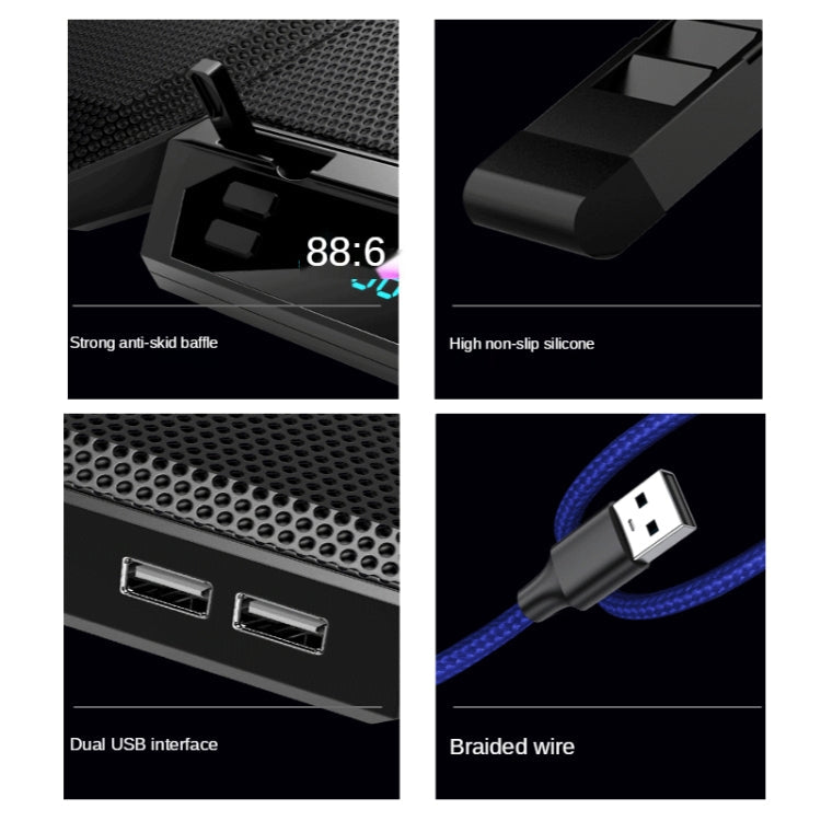COOLCOLD RGB Notebook Radiator Six Fan Adjustable Laptop Cooling Base, 5V Speed Colorful Version, 5V Touch 12 Symphony Version