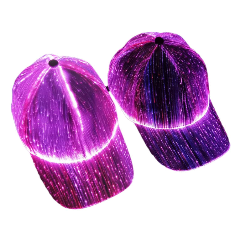 LED Fiber Optic Luminous Hat Couple Luminous Hat Outdoor Luminous Cap Performance Hat, White Colorful Light, Black Colorful Light