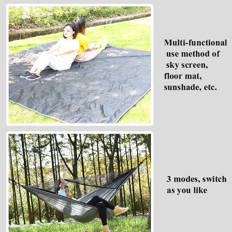Outdoor Camping Sunshade + Anti-Mosquito Hammock Set Parachute Fabric Net Yarn Anti-Mosquito Hammock, 360x290cm Ink Green