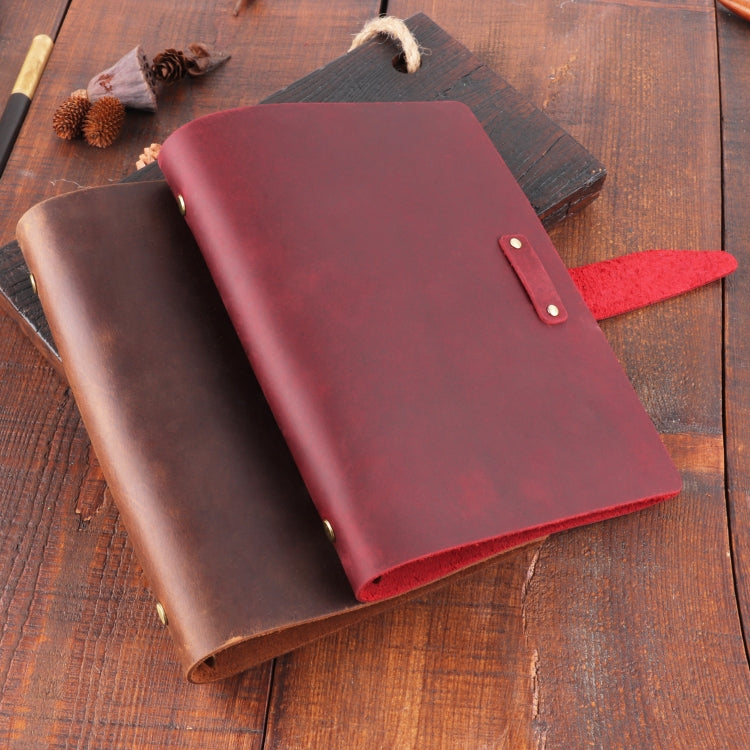 A5 Cowhide Retro Loose-Leaf Notebook Diary Office Business Simple Notepad Crazy Horse Leather Handbook, Brown, Ink Green, Blue, Black, Coffee, Wine Red, Purple