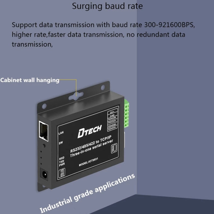 DTECH IOT9031 RS232/485/422 To TCP 3 In 1 Serial Server, CN Plug, IOT9031 RS232/485/422 To TCP