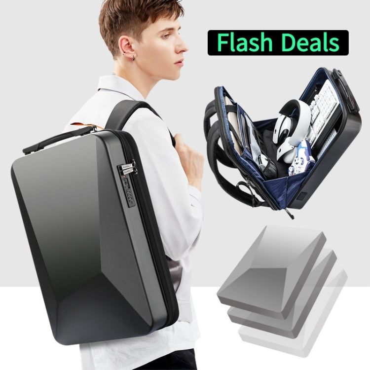 Bopai 61-93318A Hard Shell Waterproof and Expandable Backpack with USB Charging Hole, Spec:, Regular (Silver), Password (Silver), Regular (Black), Password (Black)