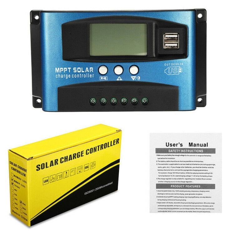 YCX-003 30-100A Solar Charging Controller with LED Screen & Dual USB Port Smart MPPT Charger, 12/24V 30A, 12/24V 40A, 12/24V 50A, 12/24V 60A, 12/24V 100A, 12/24/36/48/60V 100A