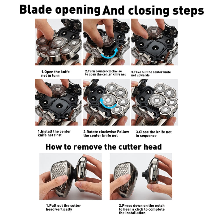 9 Knife Head Multifunctional USB Shaver Full Body Water Washing Shaver Men Hair Bald, 6 In 1