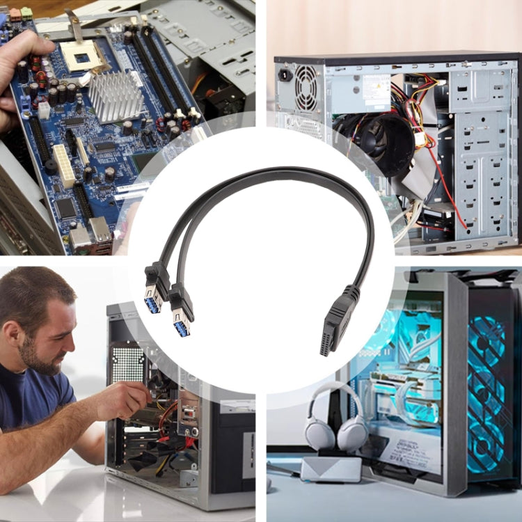Motherboard USB3.0 Panel Cable Front 19Pin To Dual-Port A Female Data Flat Cable, 30cm, 50cm, 80cm