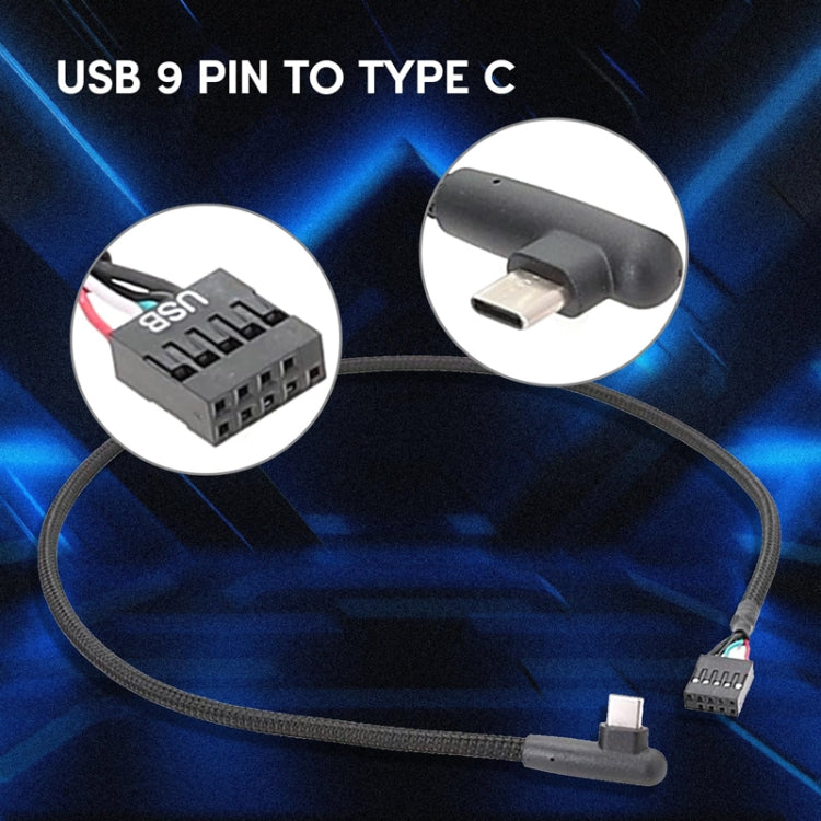 Motherboard USB 9Pin To Type-C Elbow Data Cable Braided Network Cable, 60cm Elbow
