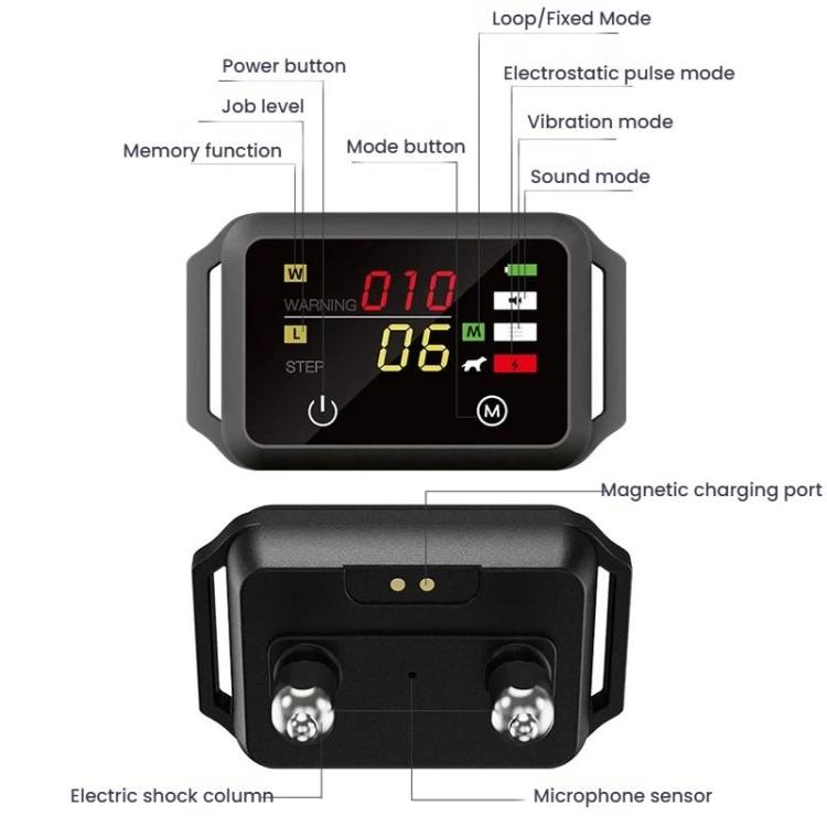 B800 Smart Anti-Bark Collar Electric Shock Dog Trainer With Color Screen & Anti-False Trigger, IP68 Waterproof, Magnetic Charging, Electric Shock Gray, Electric Shock Black