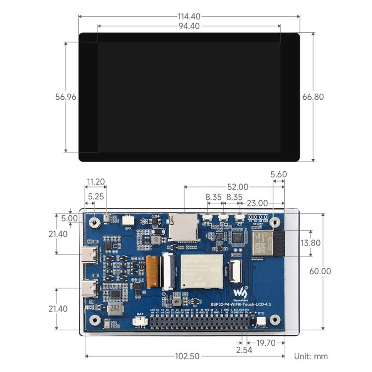 Waveshare ESP32-P4-WIFI6 4.3inch Development Board, 480 × 800 Resolution, 5-Point Touch, Onboard Audio Codec Chip, Basic Model, With OV5647 Camera