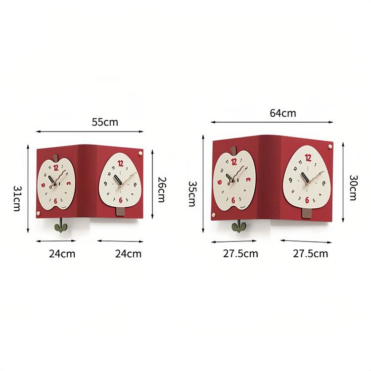 wozoom Living Room Minimalist Double-Sided Wall Clock Corner Decorative Clock, Red Medium, Red Large, Beige Large