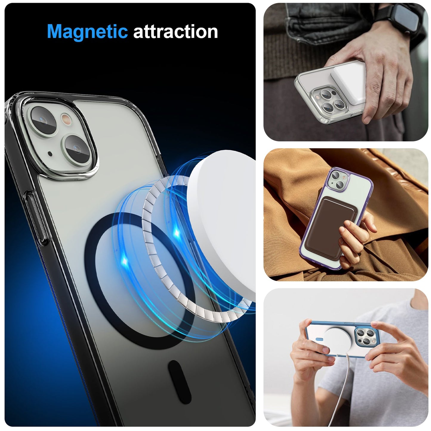 iPhone 15 Plus Crystal Clear Magnetic Slim-Fit Protective Case with MagSafe for Wireless Charging