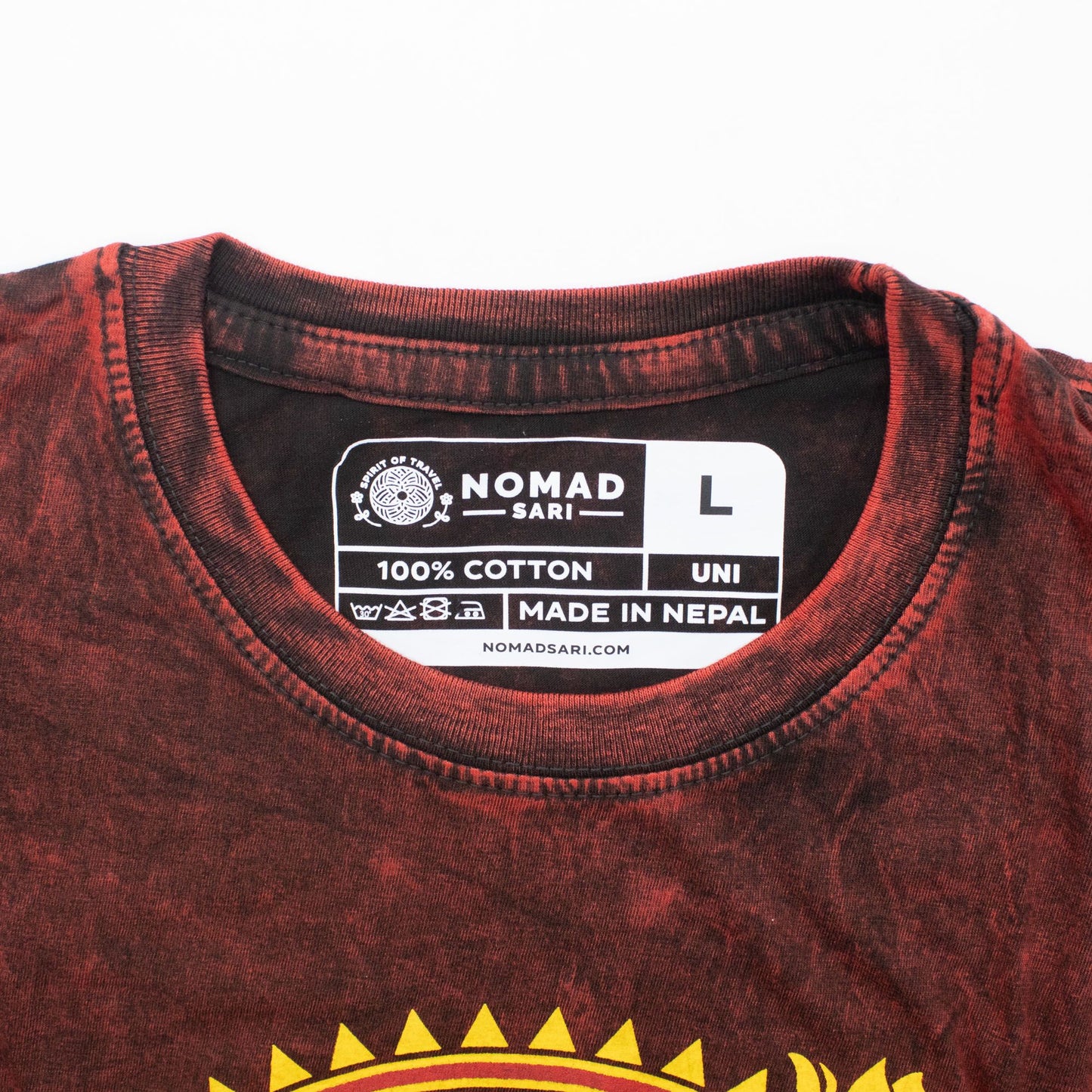Nomad Sari Stonewashed Cotton T-Shirt - Dragon Mandala - Maroon - Large