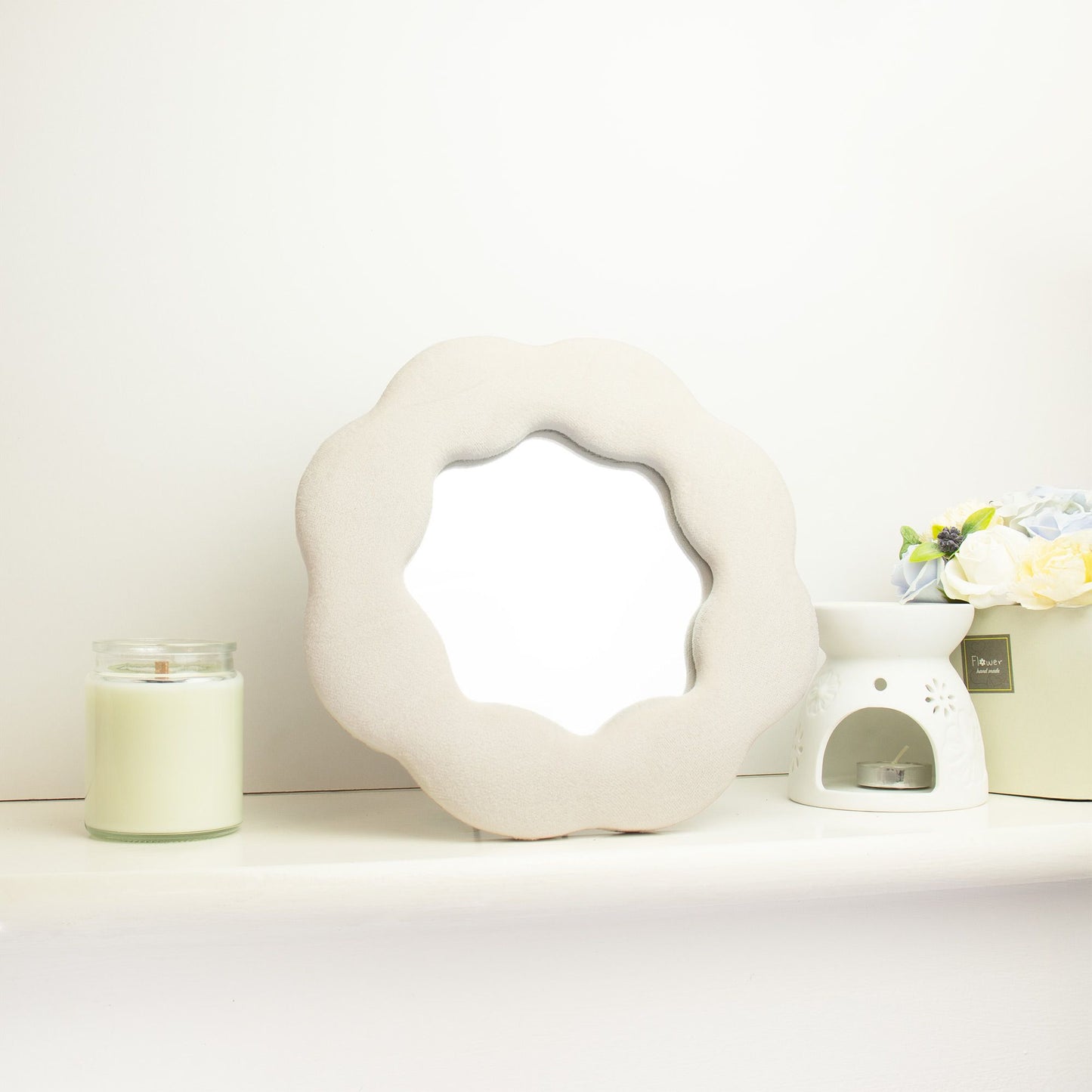 Soft Squiggly Mirror – Flower – Stone (25.4x25.4x2.3cm)