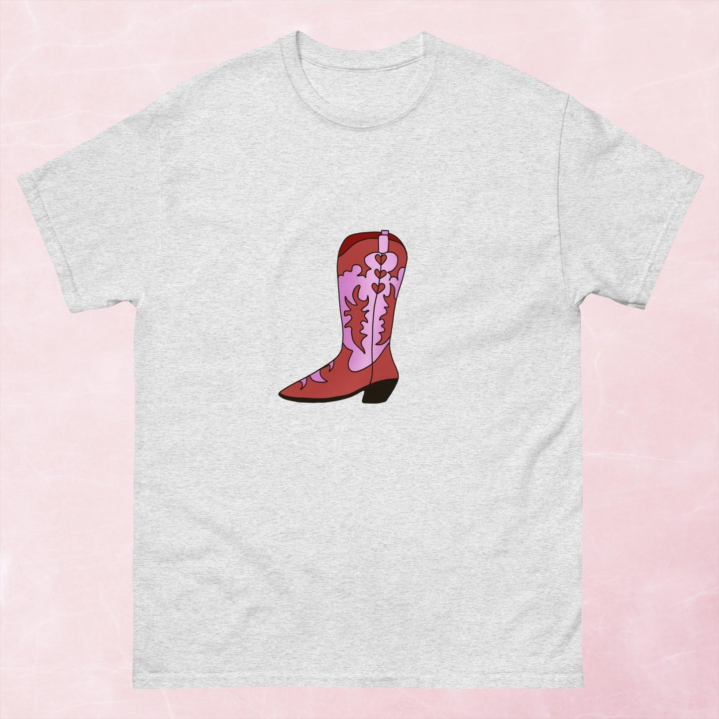 Pink hand illustrated western cowboy boot unisex graphic t-shirt