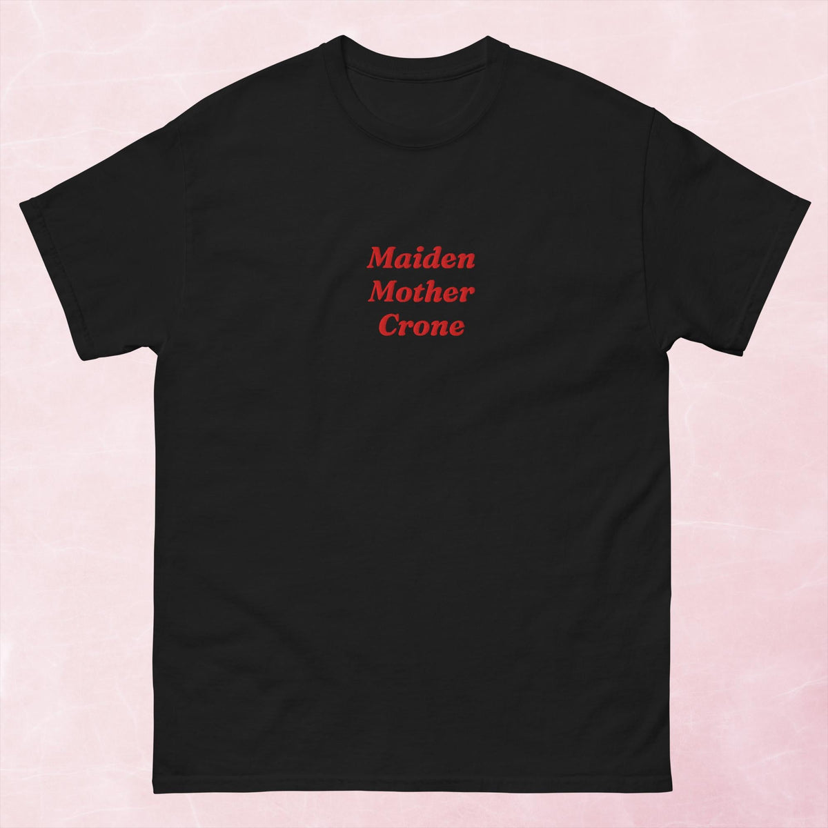Maiden, Mother Crone fantasy book inspired unisex embroidered t-shirt