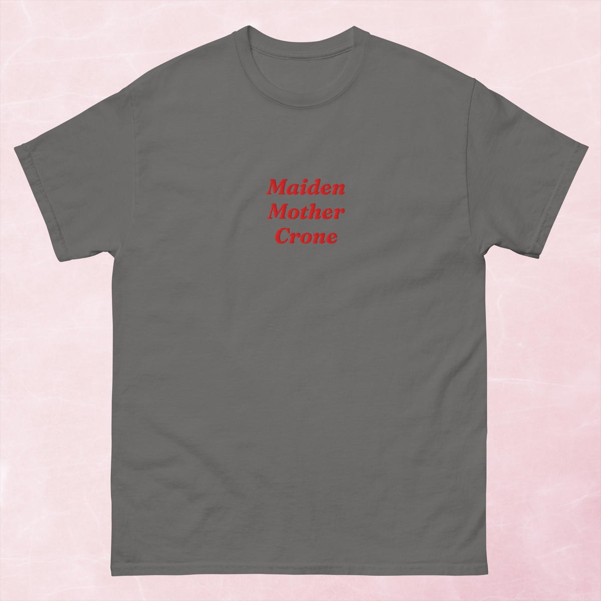 Maiden, Mother Crone fantasy book inspired unisex embroidered t-shirt