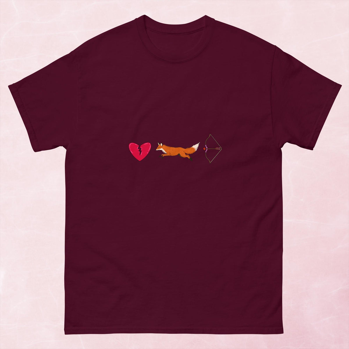 Cool hand illustrated romance themed bookish heart broken with fox and archer bow unisex tshirt