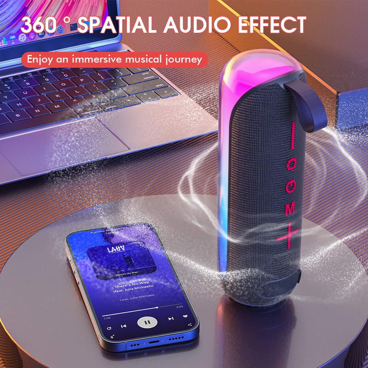 Eseekgo TWS Bluetooth Portable Outdoor Speaker — FM Radio, Torchlight, LED Lights, microSD/USB/Aux Playback
