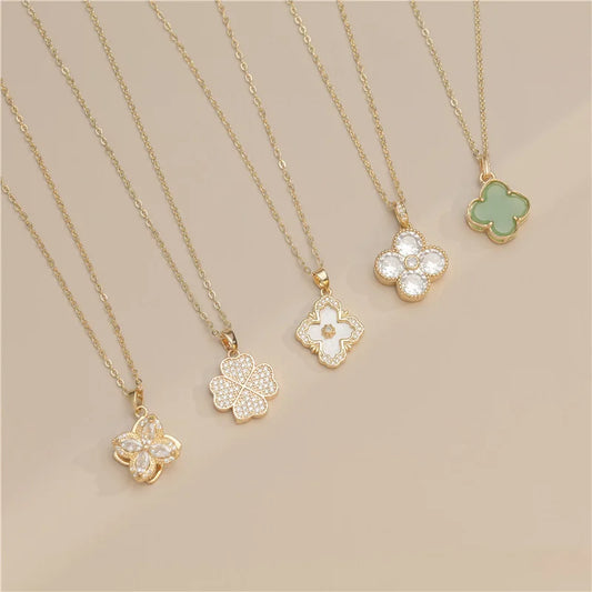 Arvaleff Copper Necklace Love Clover Light Luxury Fashion Clavicle Chain 18K Gold Zircon with Diamond Cross-Border Wholesale