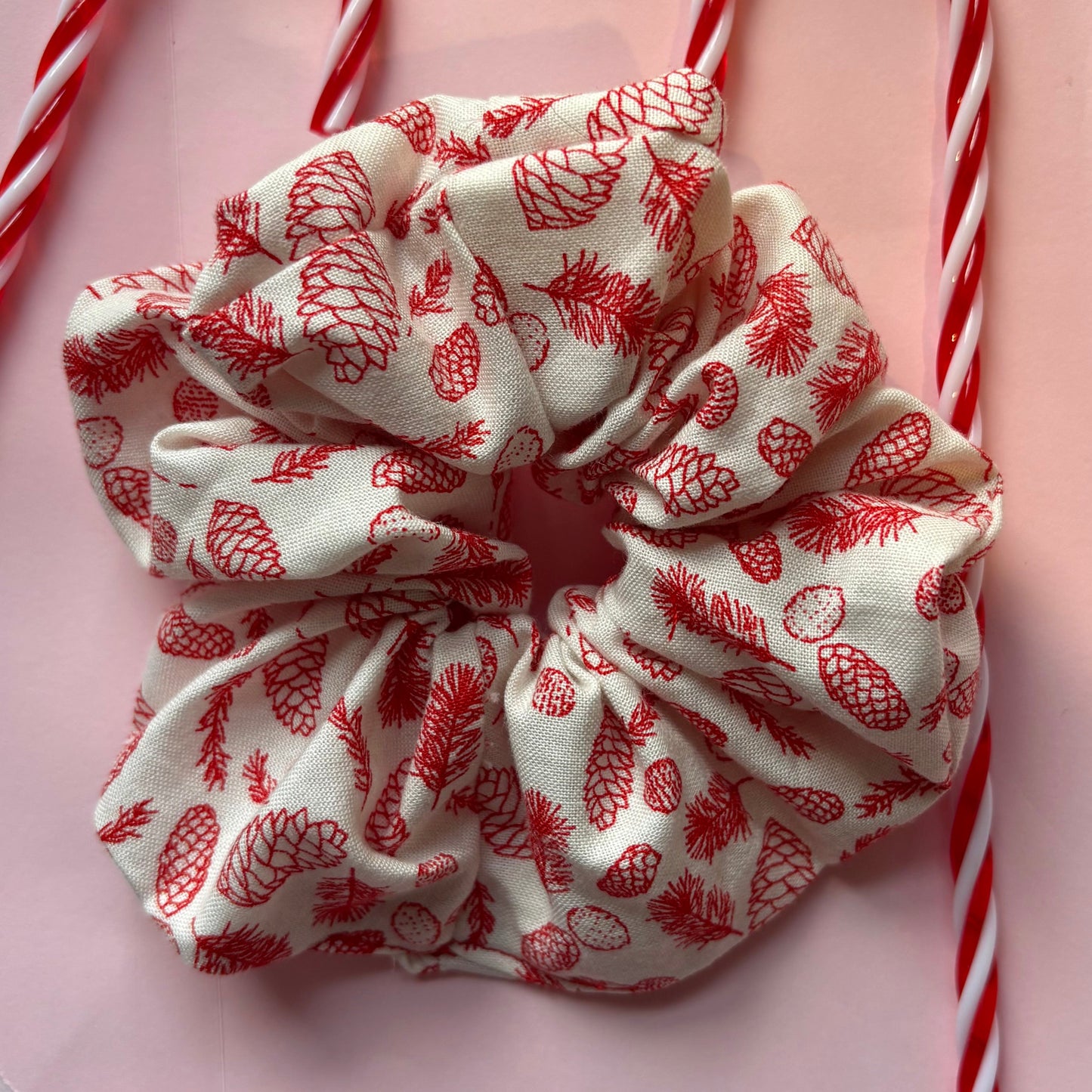 Cool large cream and red minimalist acorn leaf festive plant Christmas scrunchie