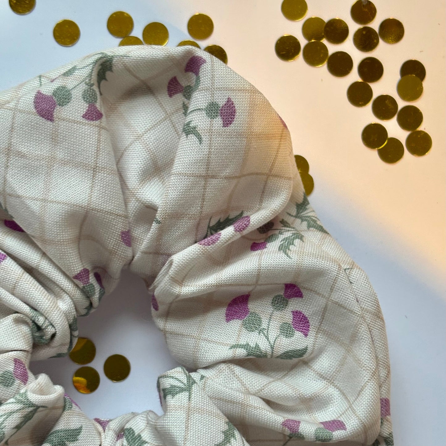 Cream Scottish thistle scrunchie