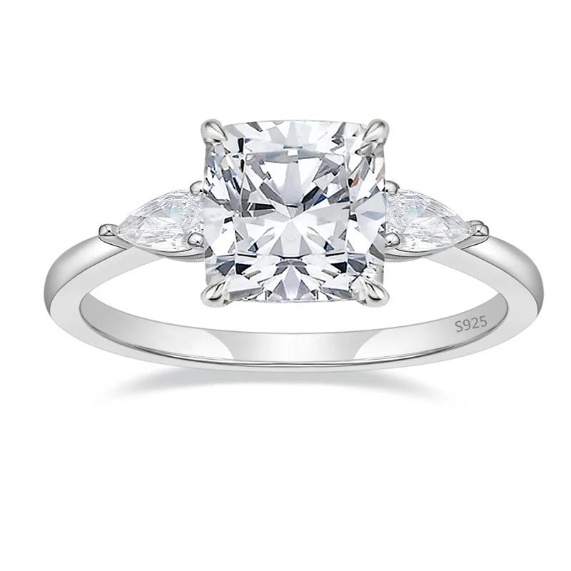 Wholesale 925 Sterling Silver Ring with 3.5 Carat 5A Zircon in 9x9mm Pillow Cut for Women