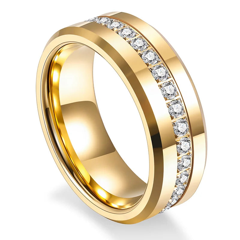 Gold Tungsten Steel Ring with Stone Star Same Style 8mm Zirconium Tungsten Steel Ring Non-Fading High-End Men's Ring