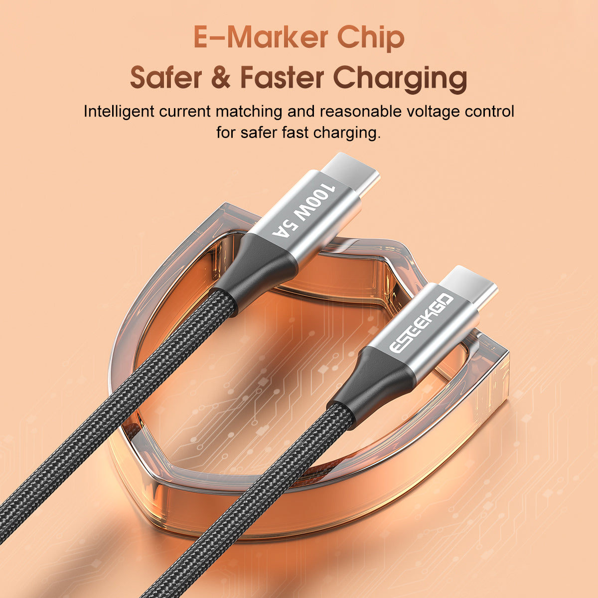 Eseekgo 100W USB-C to USB-C E-Marker Cable — 20Gbps Data, 4K@60Hz Video & Fast Charging (Black)