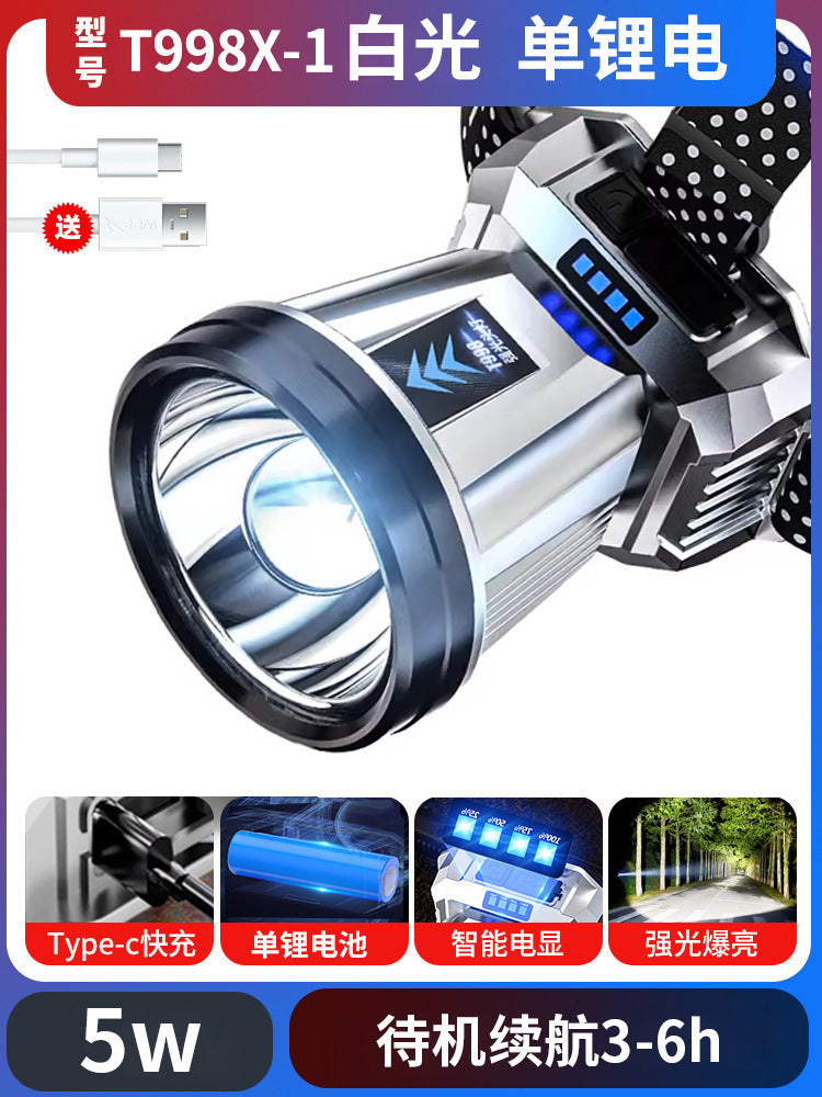Cross-Border Hot-Selling Product: Strong Light, Long-Range, Rechargeable, Waterproof, Long-Lasting Head-Mounted Outdoor Night Fishing Light, Ultra-Long Headlamp