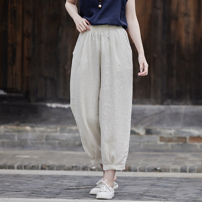 Cotton and Linen Pants for Women 2026 New Versatile Slim-Fit Casual Pants Summer Thin Cropped Pants Artistic Cotton and Linen Carrot Pants