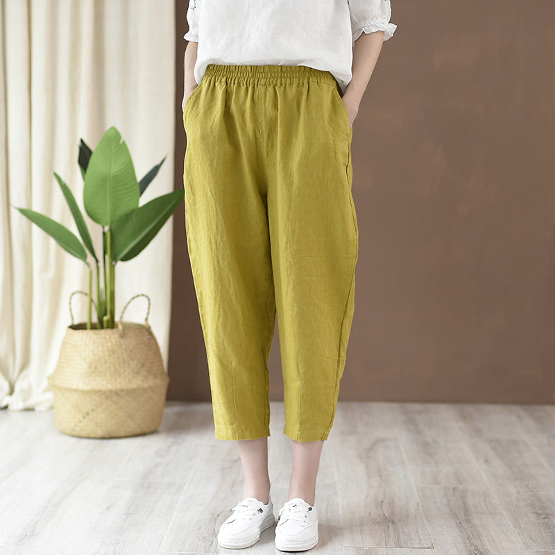 Cotton and Linen Pants for Women 2026 New Versatile Slim-Fit Casual Pants Summer Thin Cropped Pants Artistic Cotton and Linen Carrot Pants