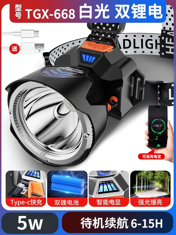 Cross-Border Hot-Selling Product: Strong Light, Long-Range, Rechargeable, Waterproof, Long-Lasting Head-Mounted Outdoor Night Fishing Light, Ultra-Long Headlamp