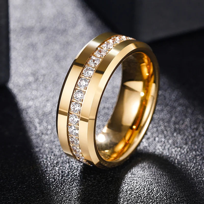 Gold Tungsten Steel Ring with Stone Star Same Style 8mm Zirconium Tungsten Steel Ring Non-Fading High-End Men's Ring