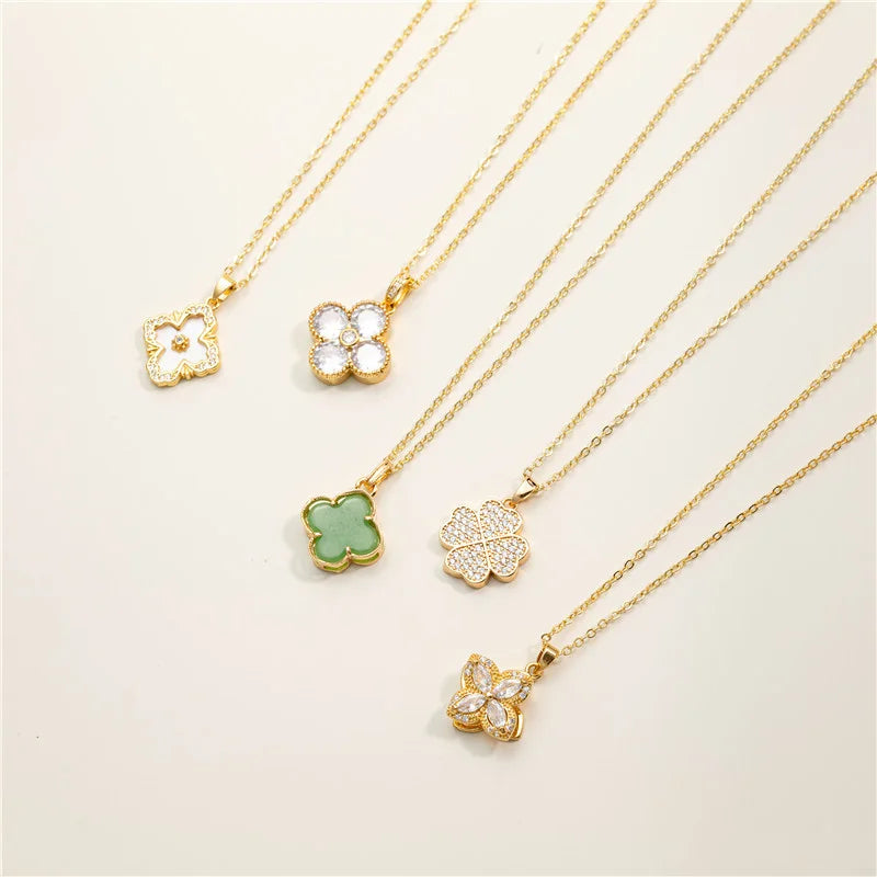 Cross-Border Wholesale Copper Necklace Cross Flower Accessible Luxury Fashion Clavicle Chain 18K Gold Zircon with Diamond Zircon Necklace