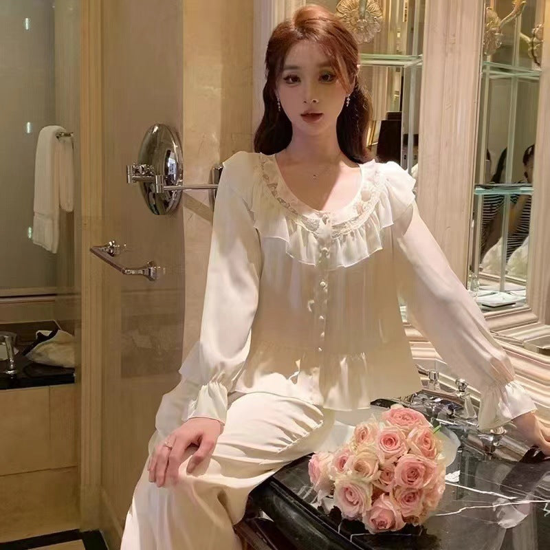 [Candy Heart Sweet Dream] French Ice Silk Pajamas Sweet Princess Style suit Spring and Autumn Home Clothes Can be Wearable