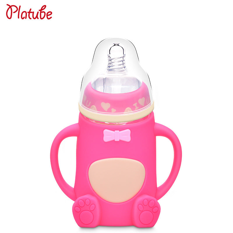 Maternal and Infant Products Infant Large Caliber Bottle Anti-choking Silicone Sleeve Anti-fall Glass Bottle
