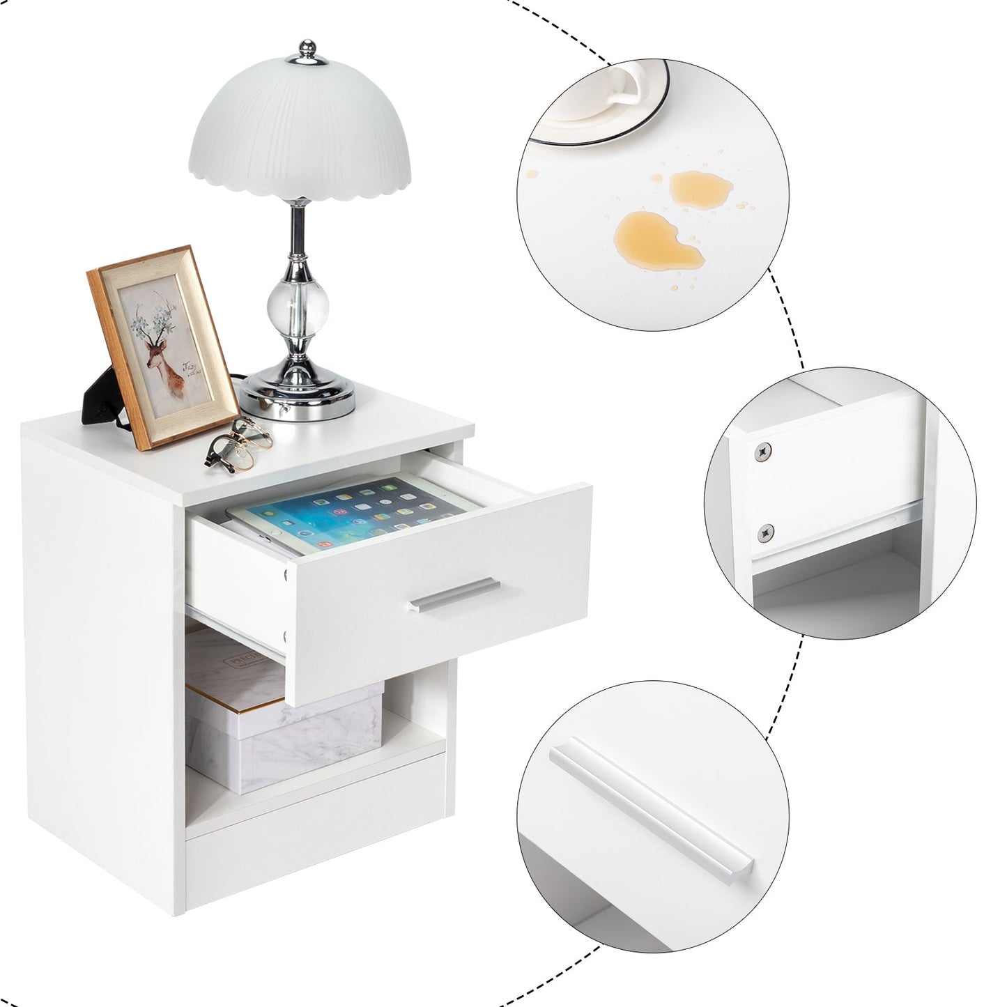 2-Tier Nightstand Set of 2, Bedside Cabinet End Table for Bedroom Home Office, White