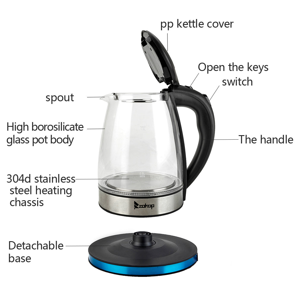 [Same model: 22701299] HD-1861-A 220V 2000W 1.8L Electric Glass Kettle UK Plug